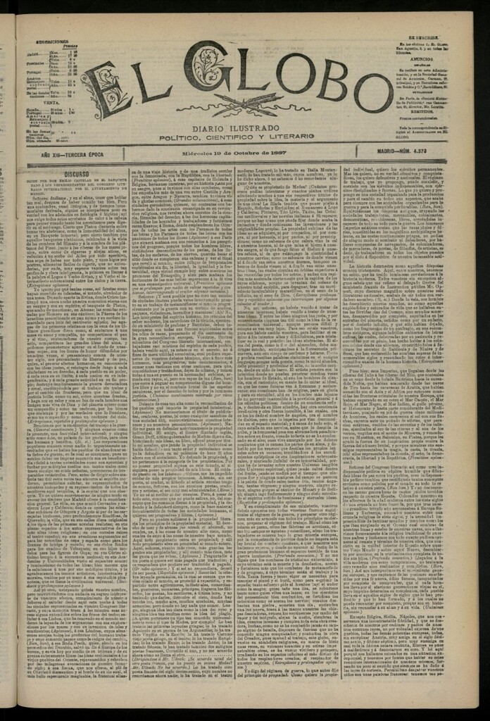 Miniatura de El Globo : diario ilustrado del 19 de octubre de 1887, nº 4370
