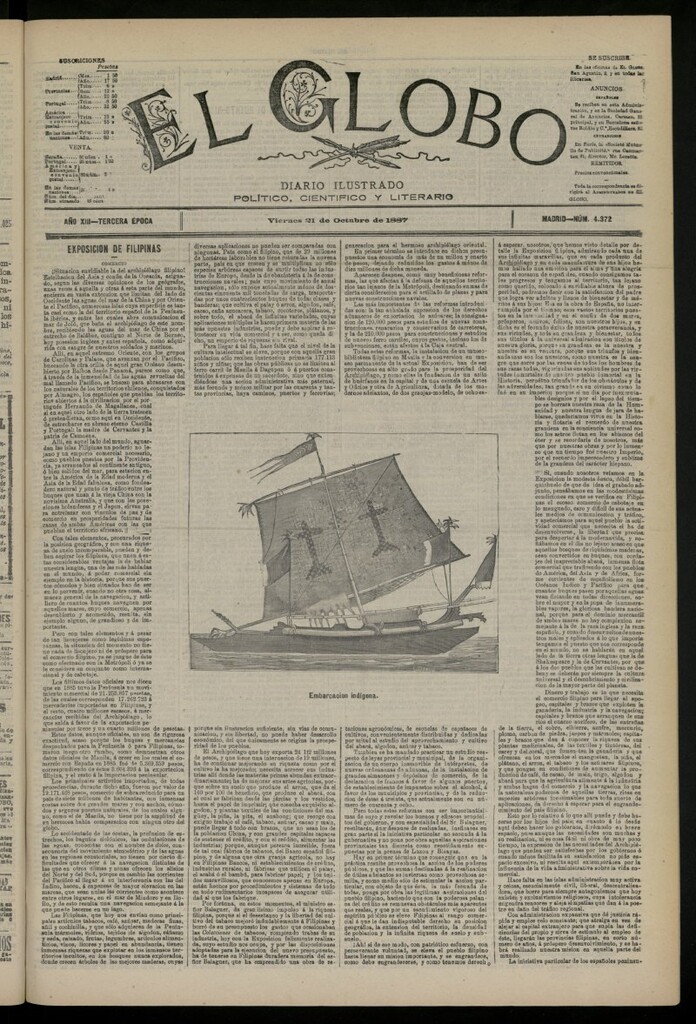 Miniatura de El Globo : diario ilustrado del 21 de octubre de 1887, nº 4372