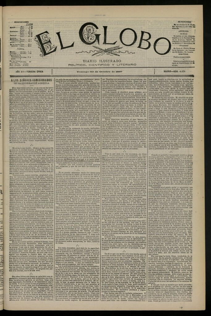 Miniatura de El Globo : diario ilustrado del 23 de octubre de 1887, nº 4374