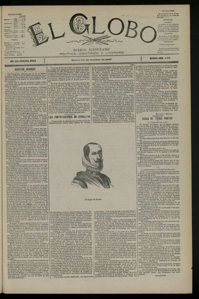 Miniatura de El Globo : diario ilustrado del 25 de octubre de 1887, nº 4376