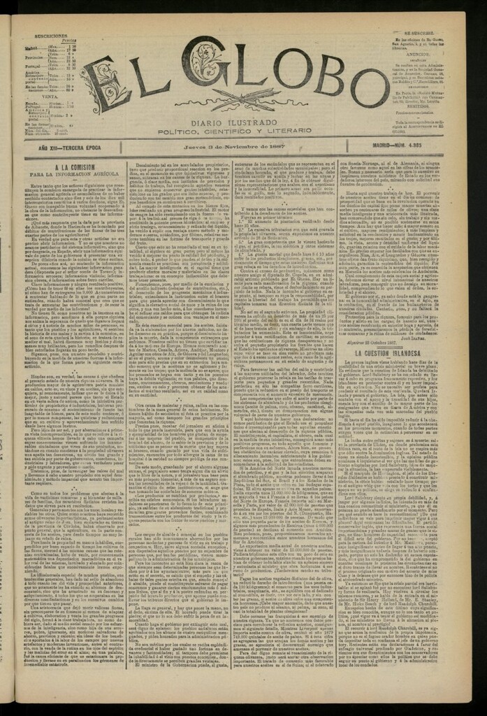 Miniatura de El Globo : diario ilustrado del 3 de noviembre de 1887, nº 4385