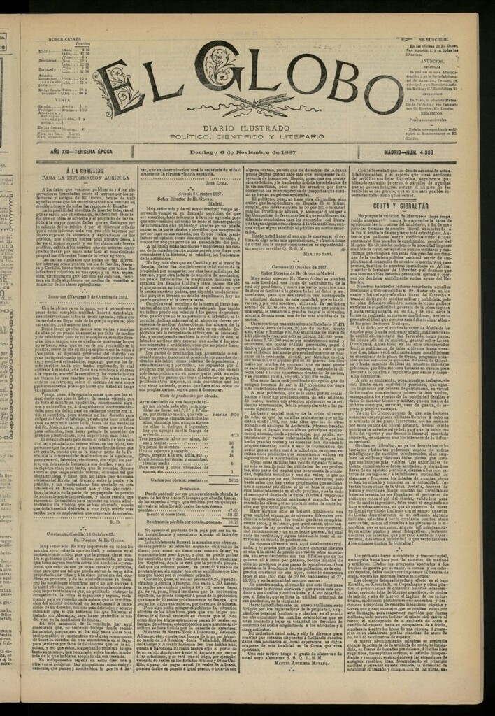 Miniatura de El Globo : diario ilustrado del 6 de noviembre de 1887, nº 4388