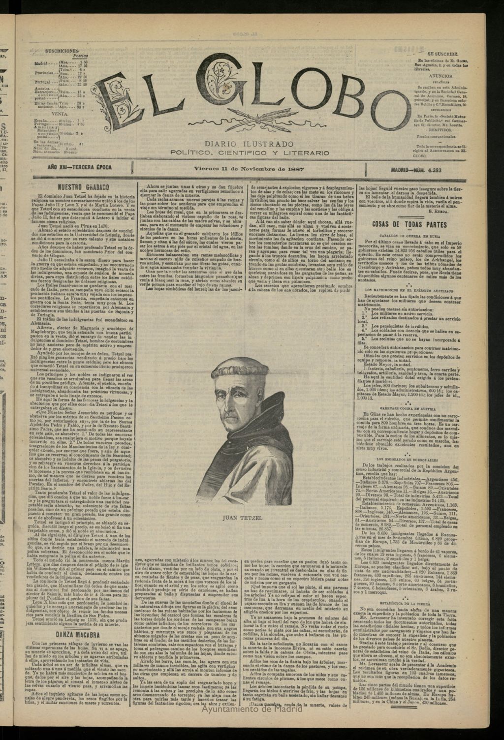 Miniatura de El Globo : diario ilustrado del 11 de noviembre de 1887, nº 4393