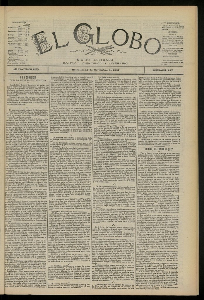 Miniatura de El Globo : diario ilustrado del 16 de noviembre de 1887, nº 4398