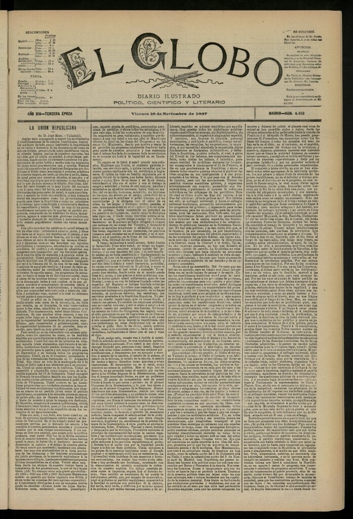 Miniatura de El Globo : diario ilustrado del 18 de noviembre de 1887, nº 4400