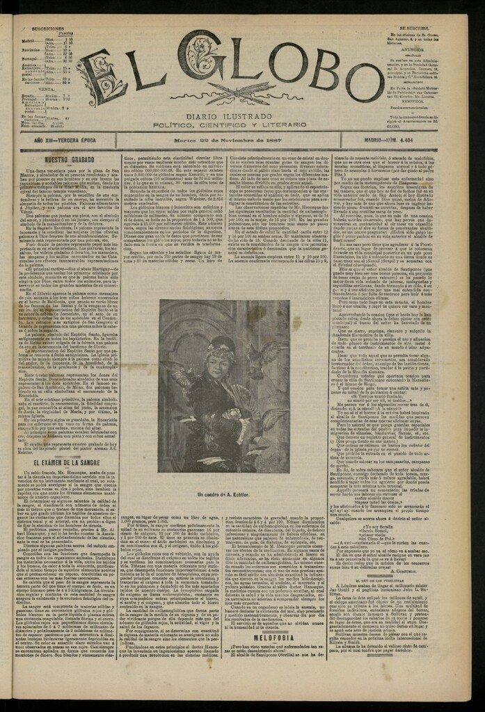 Miniatura de El Globo : diario ilustrado del 22 de noviembre de 1887, nº 4404