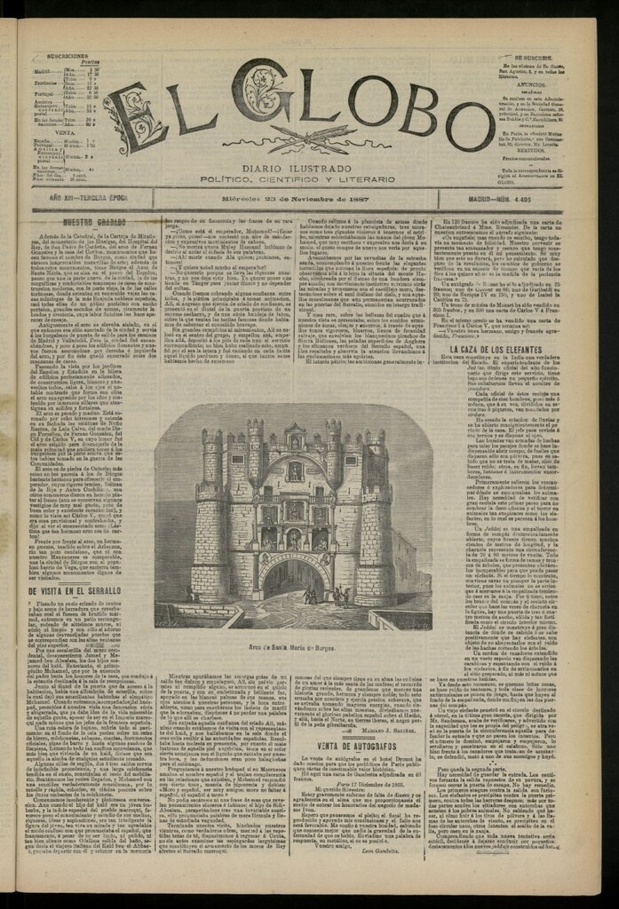 Miniatura de El Globo : diario ilustrado del 23 de noviembre de 1887, nº 4405