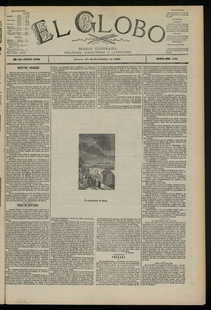 Miniatura de El Globo : diario ilustrado del 24 de noviembre de 1887, nº 4406