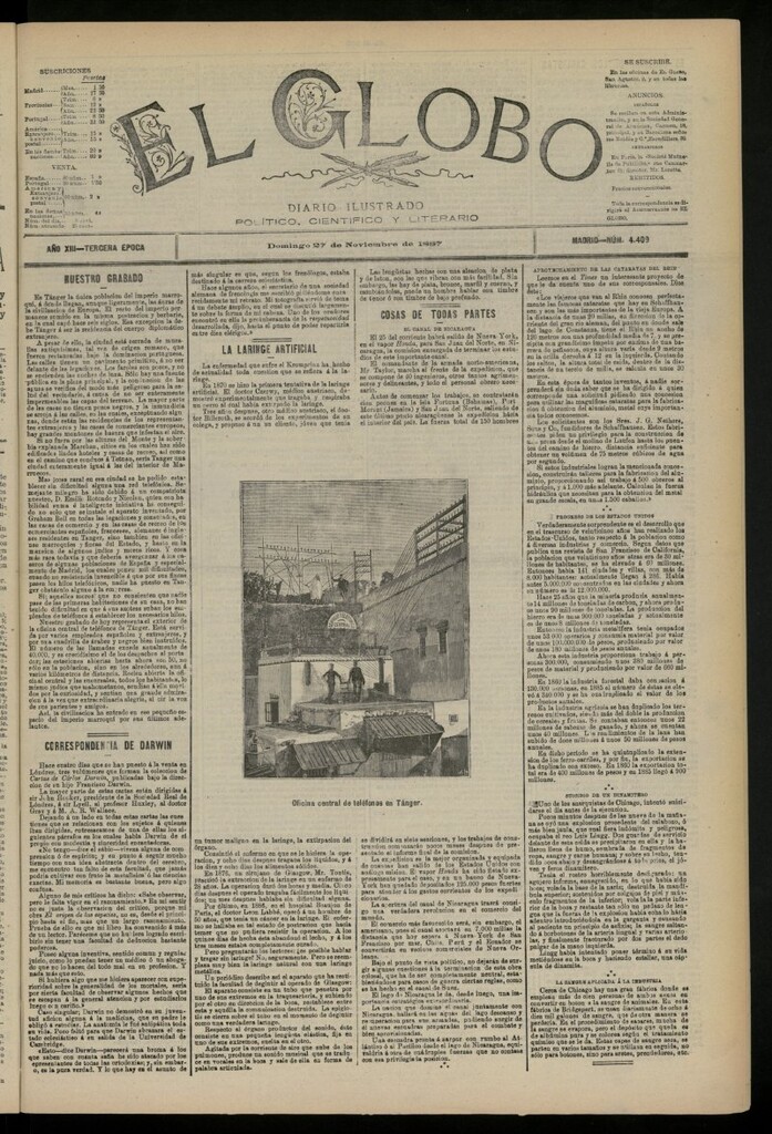 Miniatura de El Globo : diario ilustrado del 27 de noviembre de 1887, nº 4409