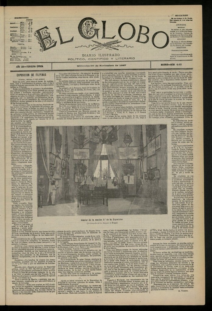 Miniatura de El Globo : diario ilustrado del 30 de noviembre de 1887, nº 4412