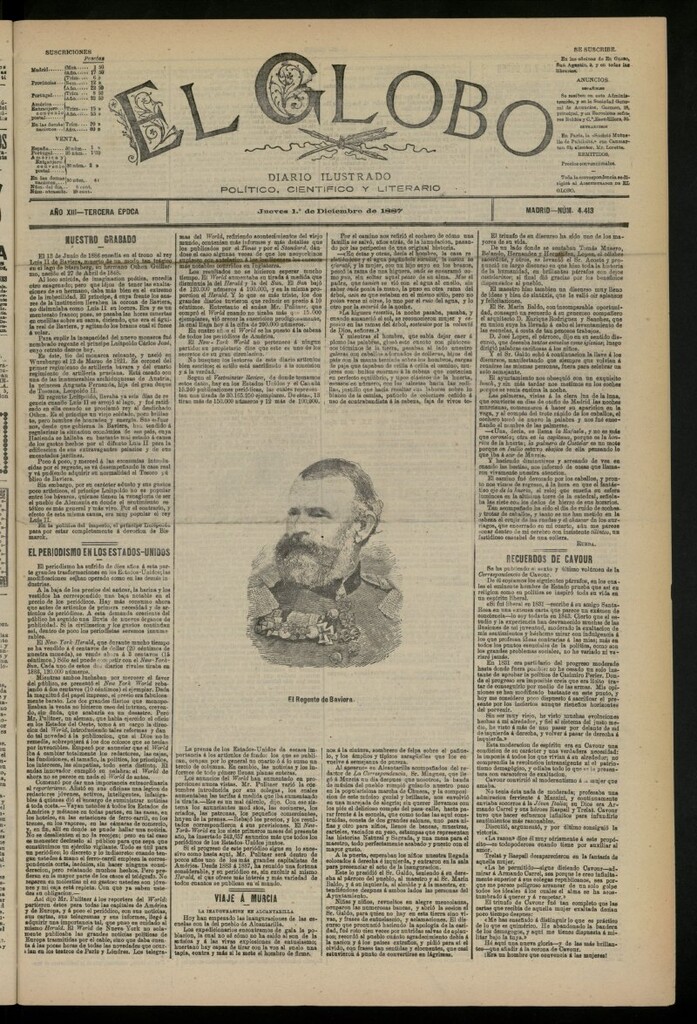 Miniatura de El Globo : diario ilustrado del 1 de diciembre de 1887, nº 4413