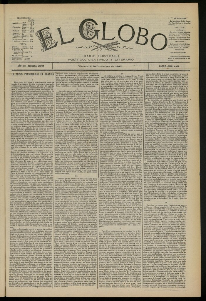 Miniatura de El Globo : diario ilustrado del 2 de diciembre de 1887, nº 4414