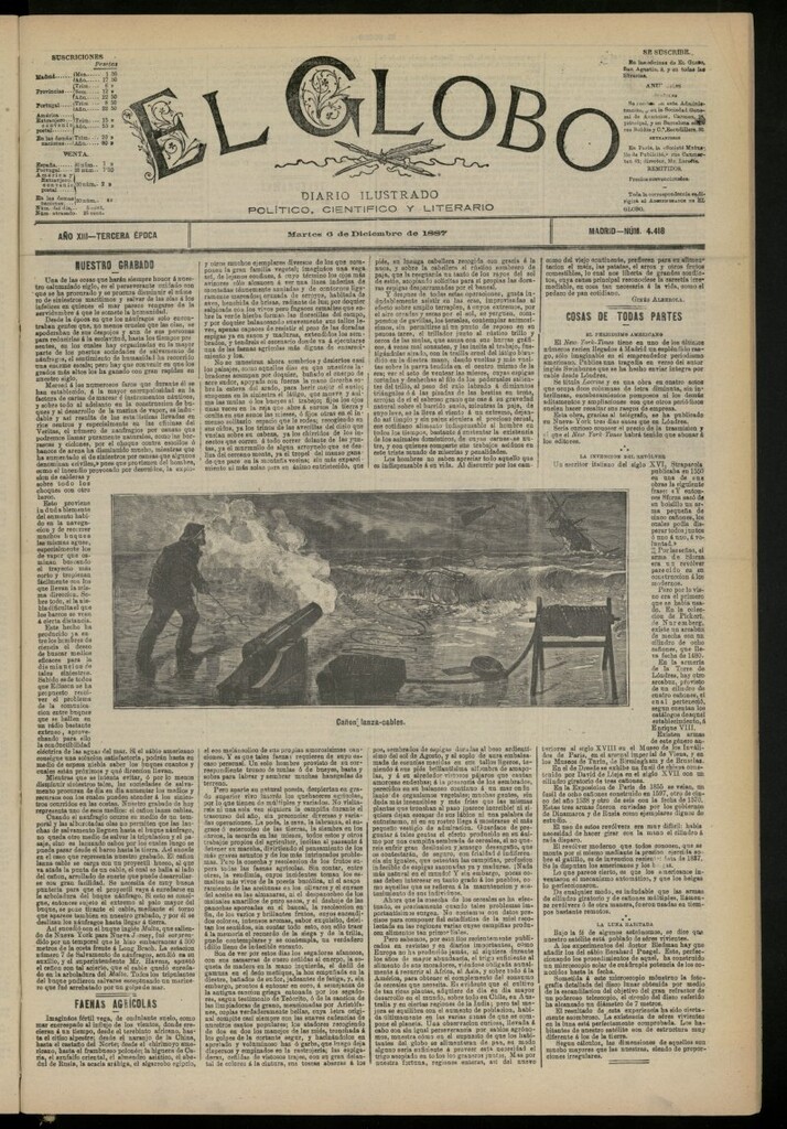 Miniatura de El Globo : diario ilustrado del 6 de diciembre de 1887, nº 4418