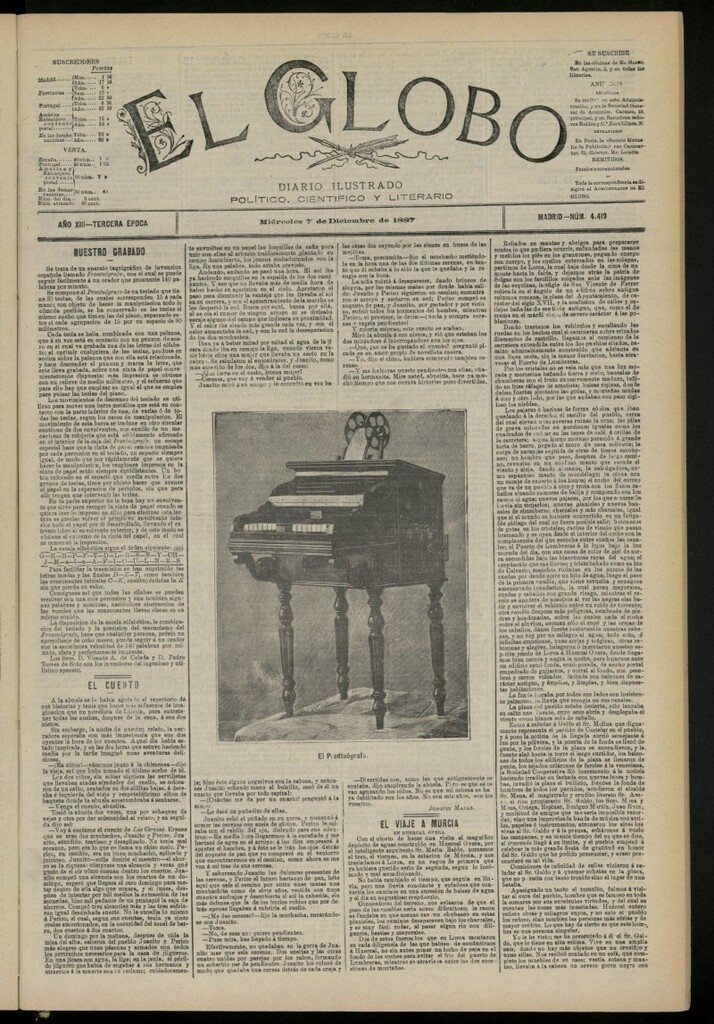 Miniatura de El Globo : diario ilustrado del 7 de diciembre de 1887, nº 4419