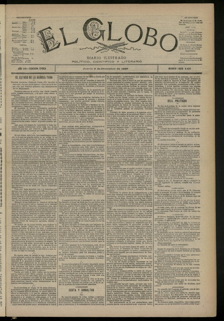 Miniatura de El Globo : diario ilustrado del 8 de diciembre de 1887, nº 4420