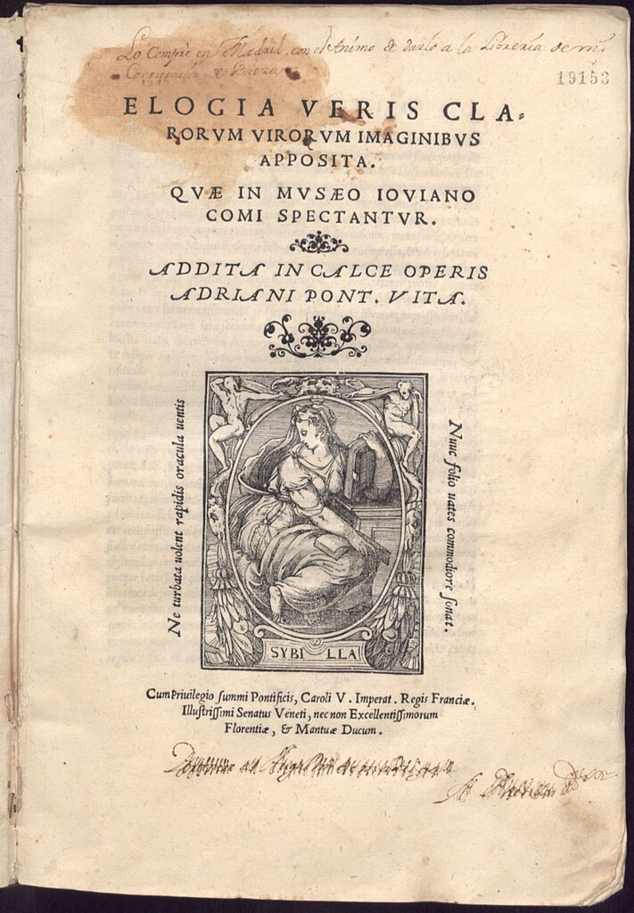 Miniatura de Elogia veris clarorum virorum imaginibus apposita : quæ in Musæo Iouiano Comi spectantur / Addita in calce operis Adriani Pont vita