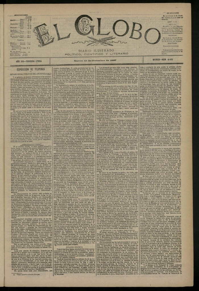Miniatura de El Globo : diario ilustrado del 13 de diciembre de 1887, nº 4425