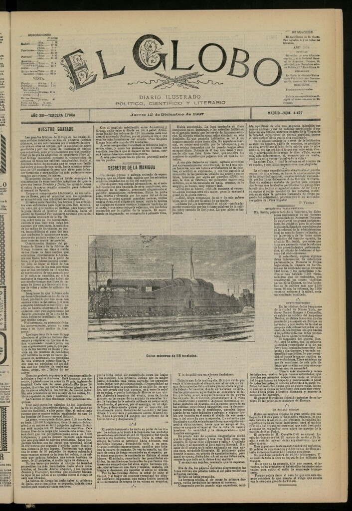 Miniatura de El Globo : diario ilustrado del 15 de diciembre de 1887, nº 4427