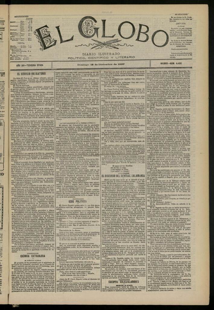 Miniatura de El Globo : diario ilustrado del 18 de diciembre de 1887, nº 4430