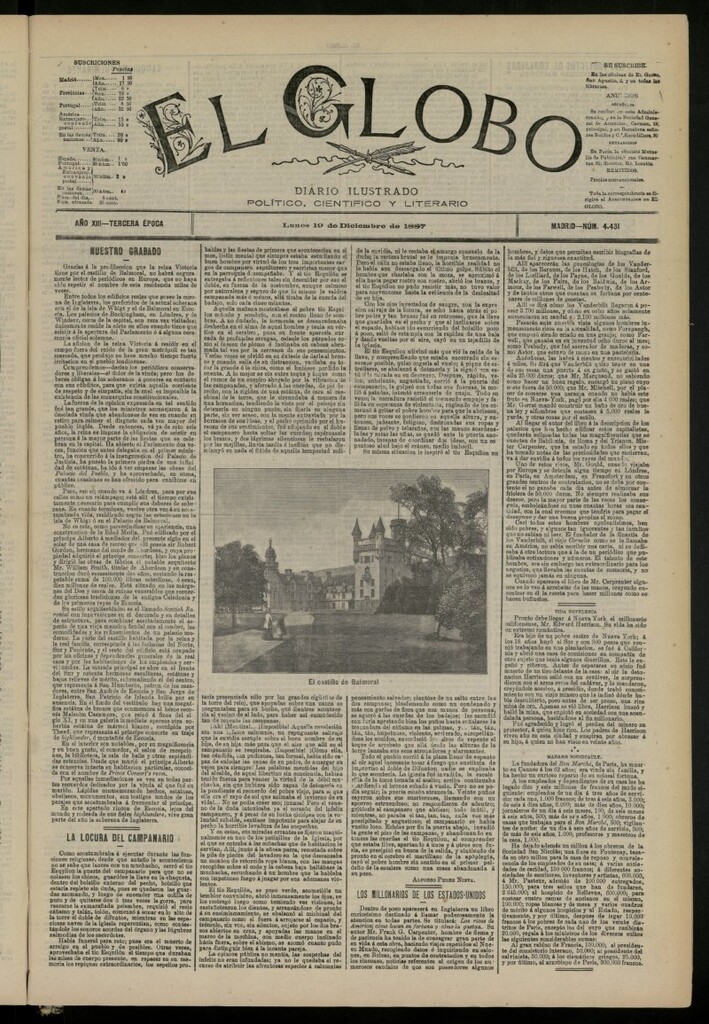 Miniatura de El Globo : diario ilustrado del 19 de diciembre de 1887, nº 4431