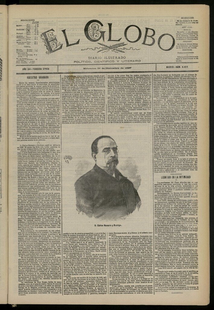 Miniatura de El Globo : diario ilustrado del 21 de diciembre de 1887, nº 4433