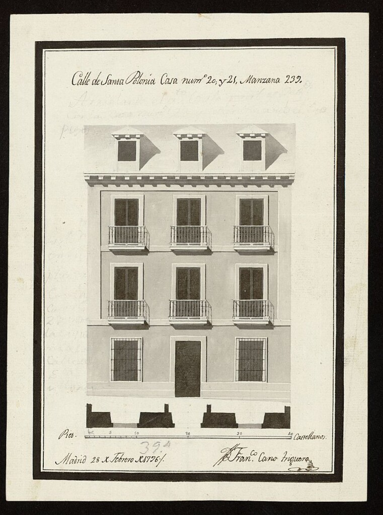 Miniatura de Licencia a Fr. Juan Pérez prior del convento de Trinitarios Calzados de esta Corte para reedificar unas casas en la calle de Santa Polonia nº 20 y 21 antiguo, manzana 239