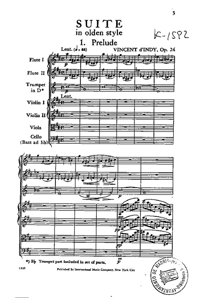 Miniatura de Suite in olden style : op. 24 : for trumpet, two flutes and string quartet (with bass ad libitum)