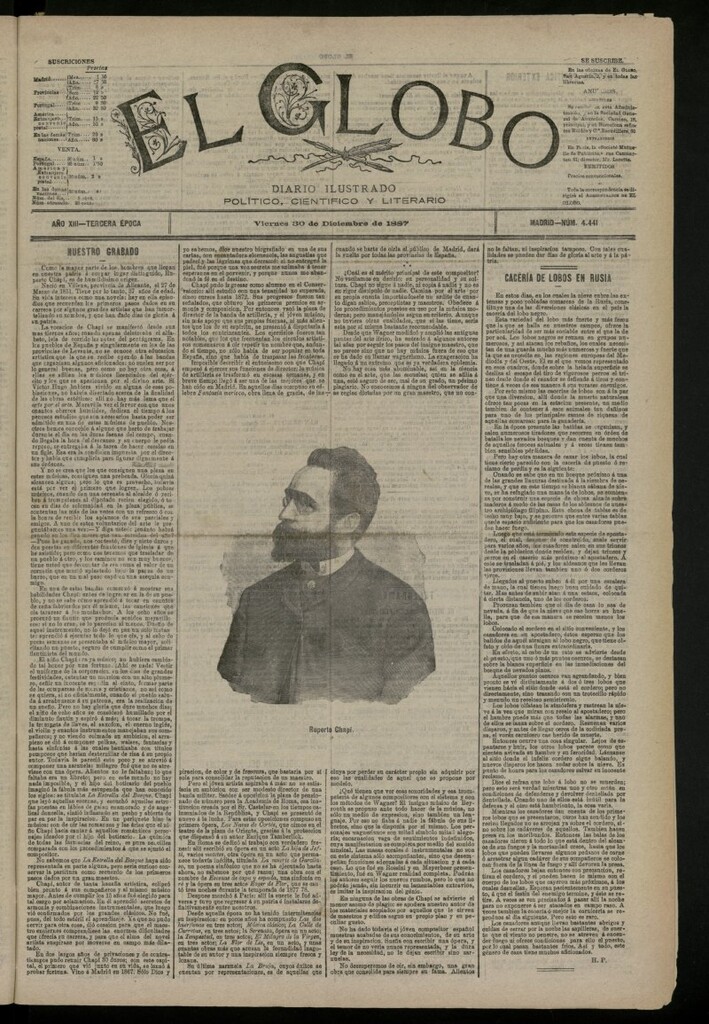 Miniatura de El Globo : diario ilustrado del 30 de diciembre de 1887, nº 4441