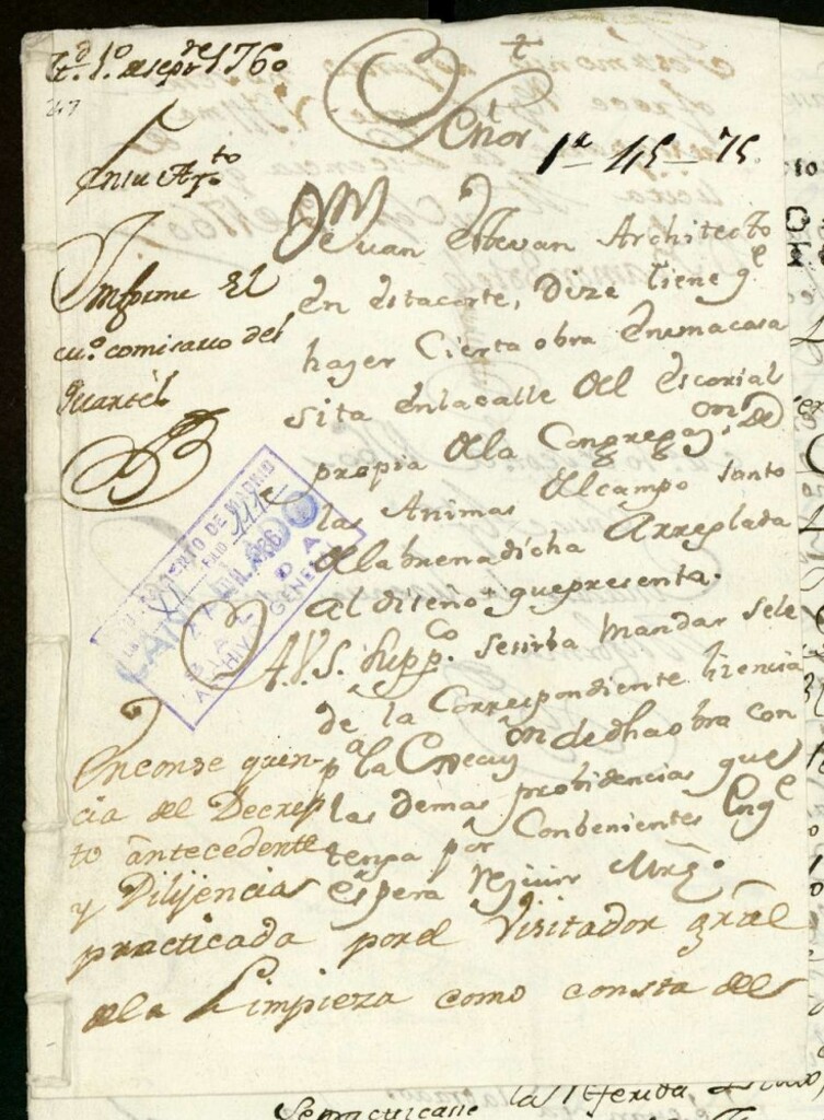 Miniatura de Licencia a Don Juan Esteban por la Congregación de Ánimas para edificar en la Calle del Escorial.
