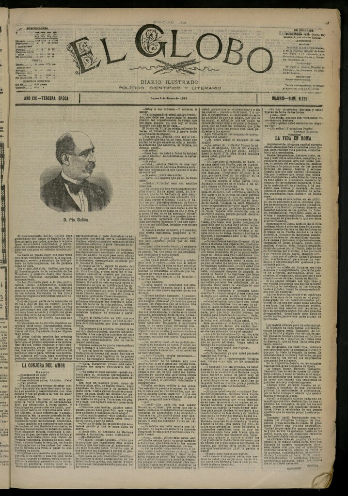 Miniatura de El Globo : diario ilustrado del 2 de enero de 1893, nº 6265