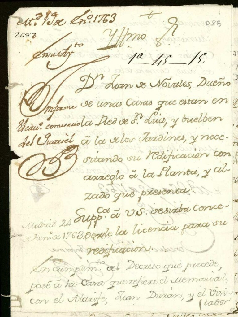 Miniatura de Licencia a Don Juan Novales para redificación en la Red de San Luis a la de Jardines