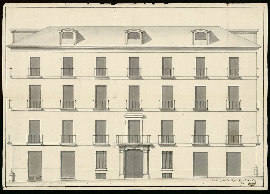 Miniatura de Licencia a Don Juan Tamí por Don Juan Antonio Ruiz de Molina para edificar en la Calle del Amor de Dios. Edifico de la Real Academia de la Historia