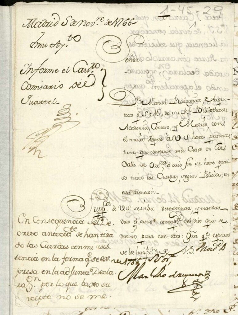 Miniatura de Licencia a Don Manuel Rodríguez por Don Juan de Torres para construir en la Calle de Hortaleza