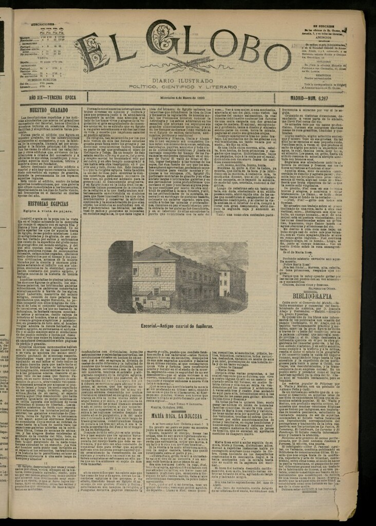 Miniatura de El Globo : diario ilustrado del 4 de enero de 1893, nº 6267