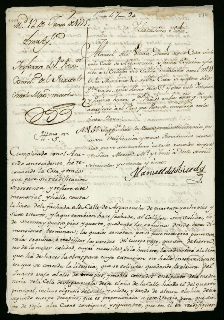 Miniatura de Licencias a Don Manuel de la Viuda para reedificar una casa en la Calle de la Arganzuela nº 11 manzana 100