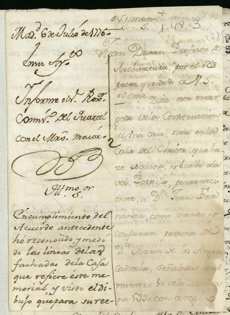 Miniatura de Licencia a Juan Fernández como marido de Doña María de los Ángeles Cadrecha para reedificar en la Calle del Cristo a la del Portillo nº 1, manzana 539