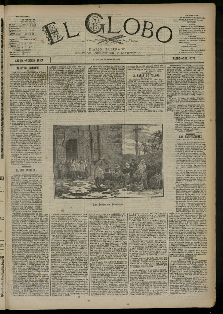 Miniatura de El Globo : diario ilustrado del 10 de enero de 1893, nº 6273