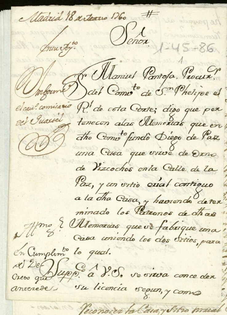 Miniatura de Licencia a Don Manuel Pantoja por el Convento de San Felipe el Real para edificar en la Calle de la Paz.