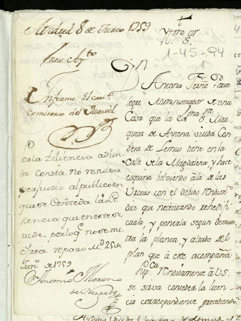 Miniatura de Licencia a Don Antonio Pérez Portoalegre por la marquesa de Aytona para reedificar una casa Calle de la Magdalena.
