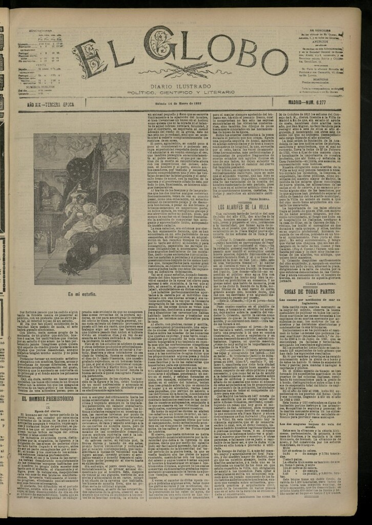 Miniatura de El Globo : diario ilustrado del 14 de enero de 1893, nº 6277