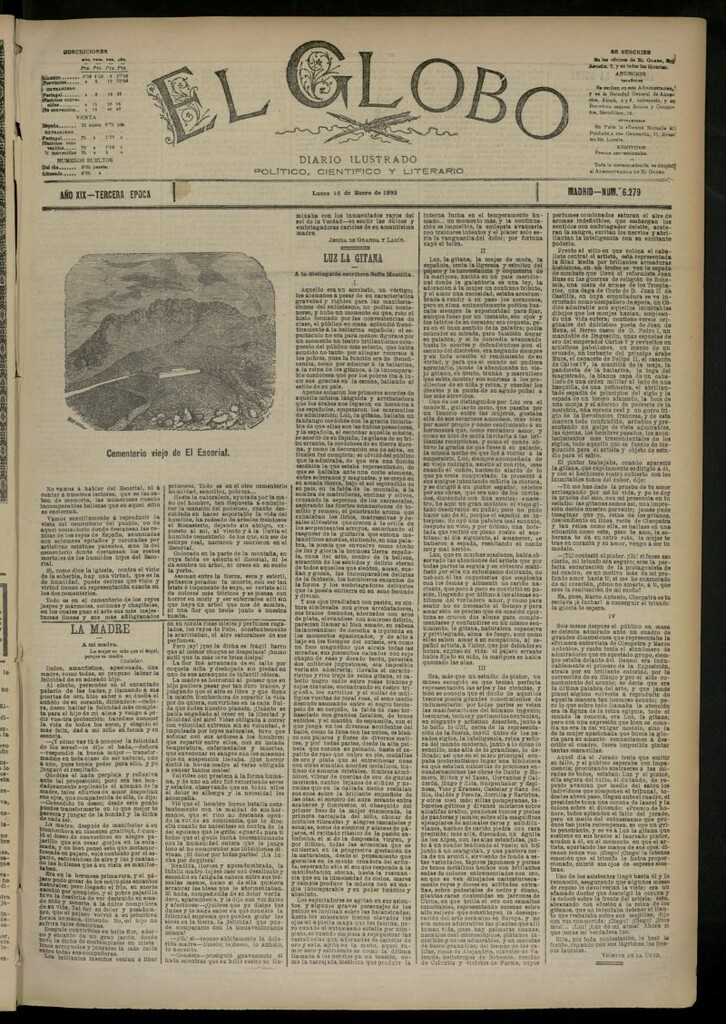 Miniatura de El Globo : diario ilustrado del 16 de enero de 1893, nº 6279