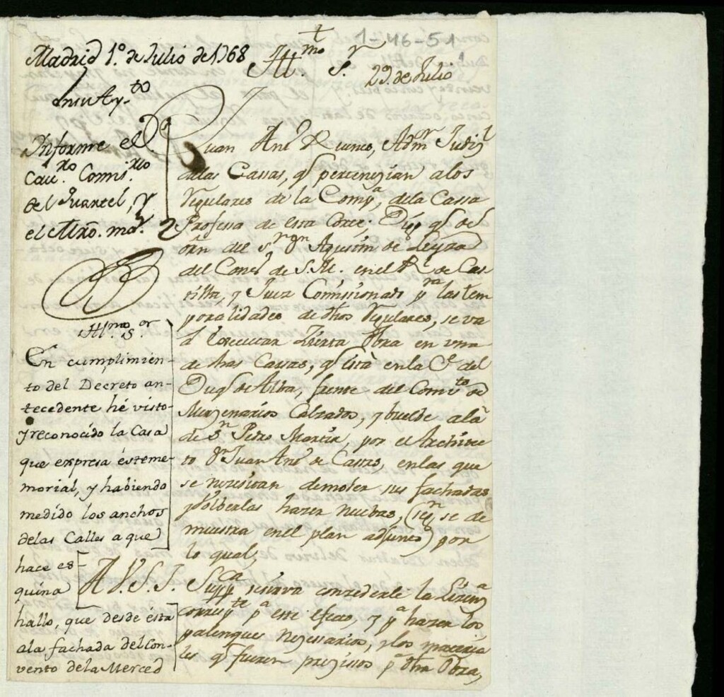 Miniatura de Licencia a Don Juan Antonio Ruenes, administrador, para construir la fachada de la casa Calle del Duque de Alba con vuelta a la de San Pedro Mártir.