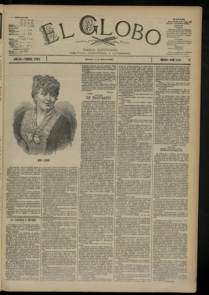 Miniatura de El Globo : diario ilustrado del 18 de enero de 1893, nº 6281