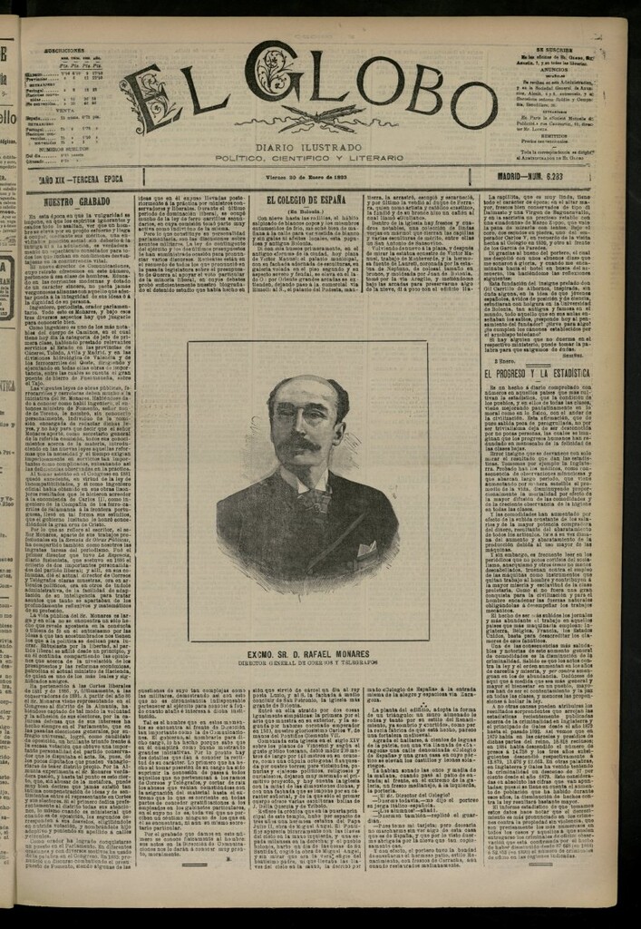 Miniatura de El Globo : diario ilustrado del 20 de enero de 1893, nº 6283