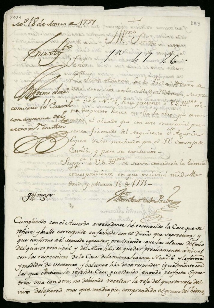 Miniatura de Licencia a Don Juan Antonio de la Prida para hacer obras en una casa Calle de San Antón nº 8, manzana 316 (hoy Pelayo)