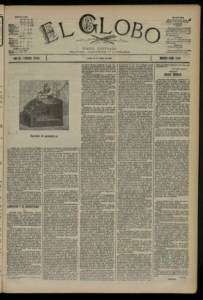 Miniatura de El Globo : diario ilustrado del 23 de enero de 1893, nº 6286