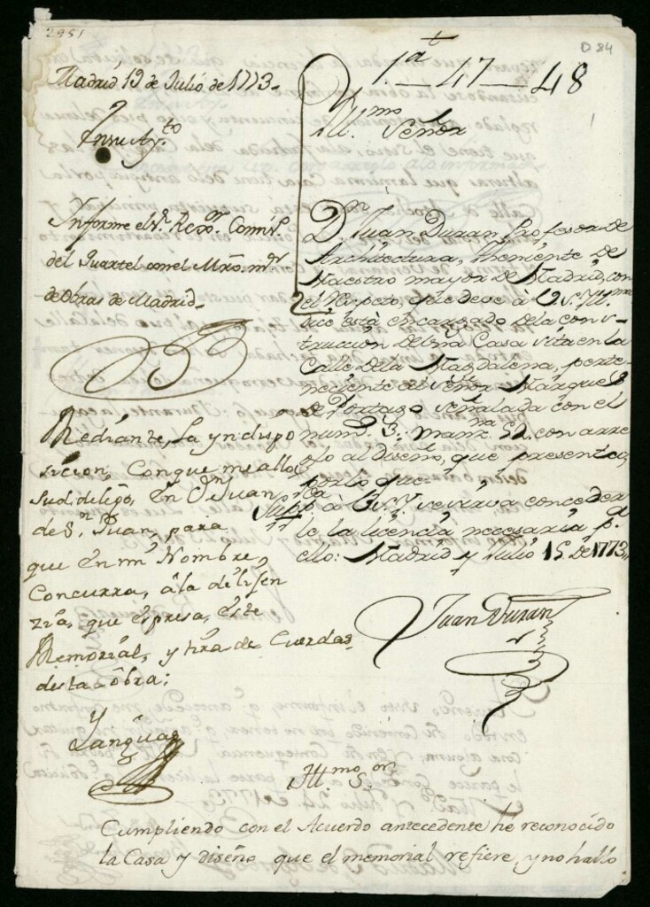 Miniatura de Licencia a Don Juan Durán por el marqués de Portazgo para edificar en la calle de la Magdalena nº 3 manzana 52