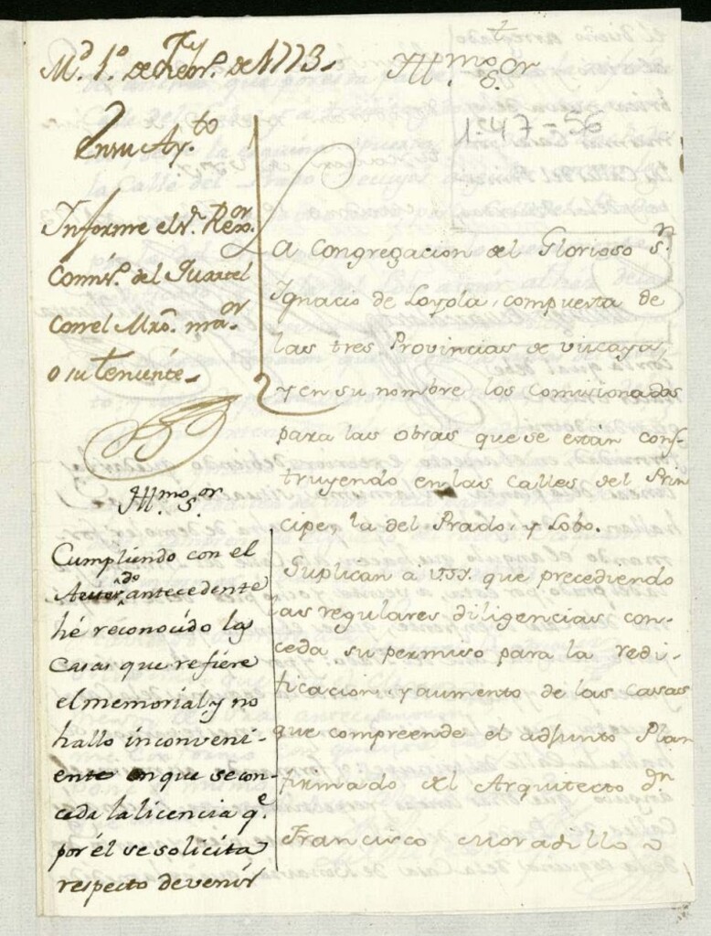 Miniatura de Licencia a la congregación de San Ignacio de Loyola para reedificación y aumento de unas casas calles del Príncipe, Prado y Lobo