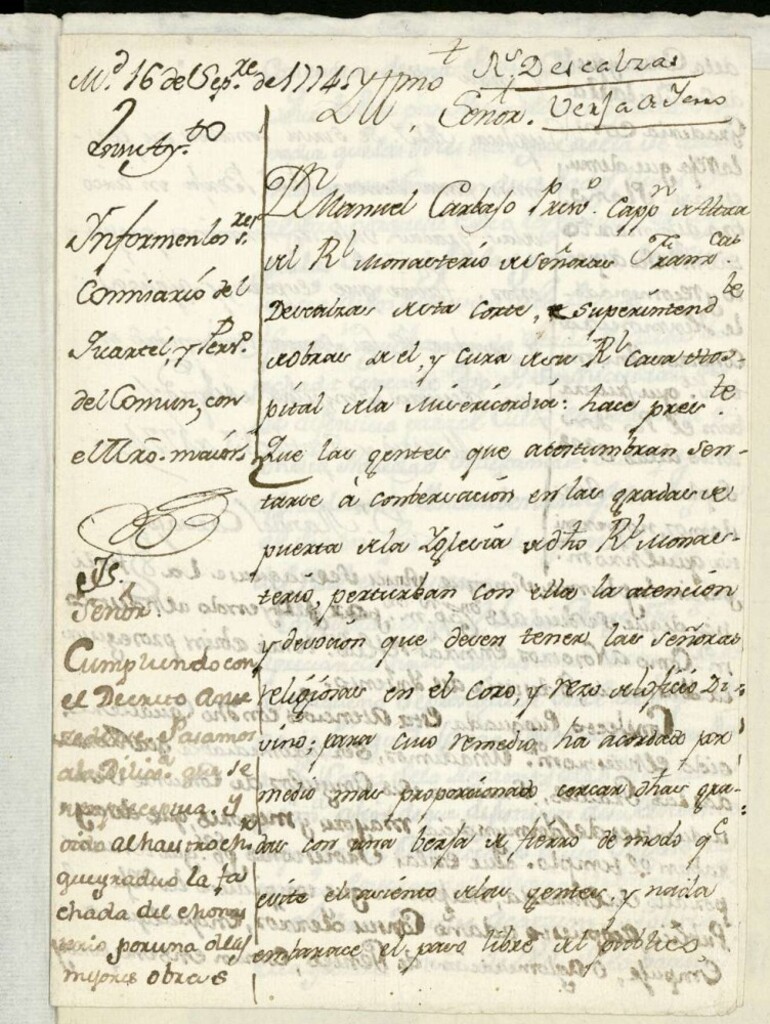 Miniatura de Licencia a Don Manuel Carbajo por el Monasterio de Señoras Descalzas Reales para poner unas verjas de hierro en las gradas de su convento