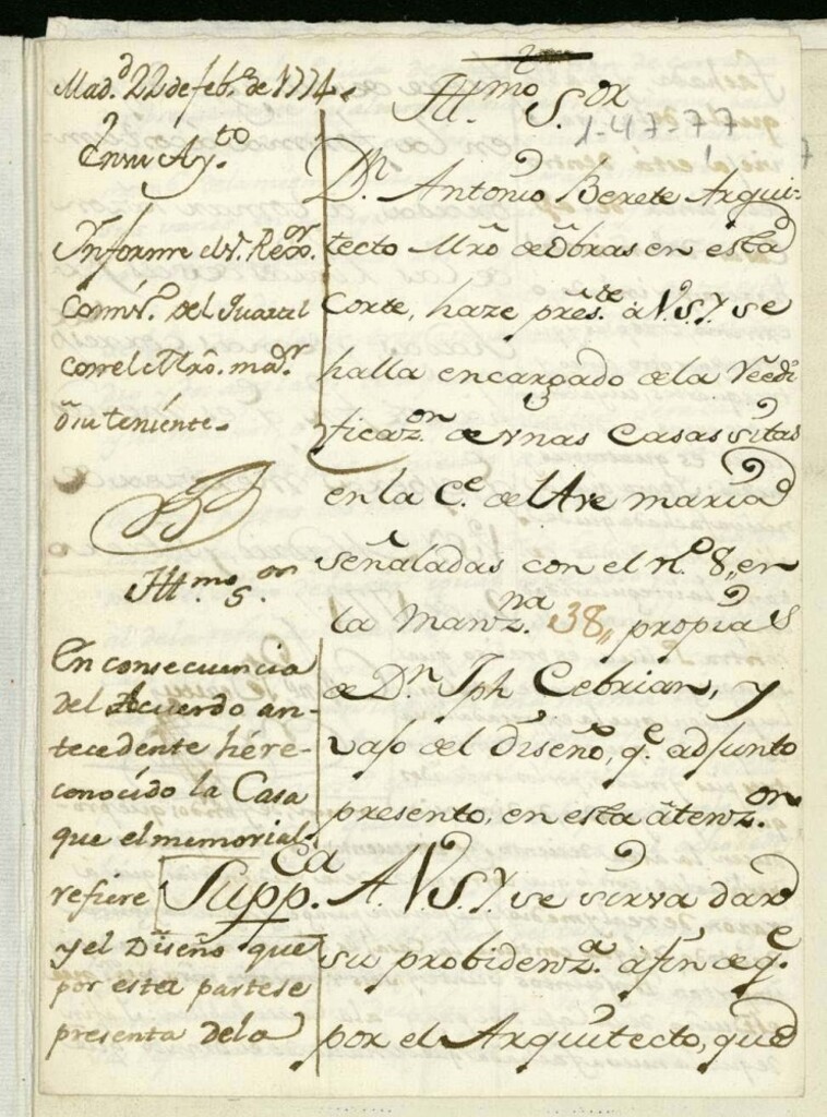 Miniatura de Licencia a Don José Cebrián para reedificar en la calle del Ave María, nº 8, manzana 38
